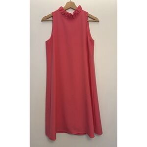 NEW Ann Klein Ruffled Mock-Neck Collar A-Line Shift Dress Size 2 Pink Bubble Gum
